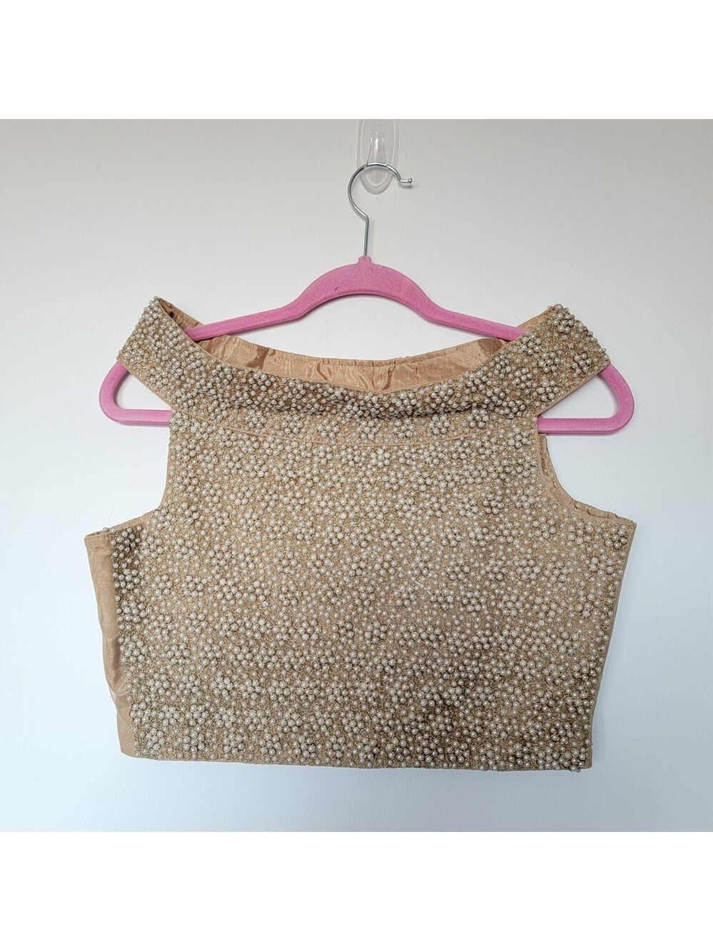 Festival Season Pearls Beaded Tan Women's Crop Top - Picture 8 of 8